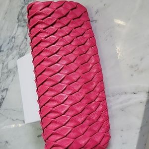 Elie Tahari Pink Woven Leather Clutch